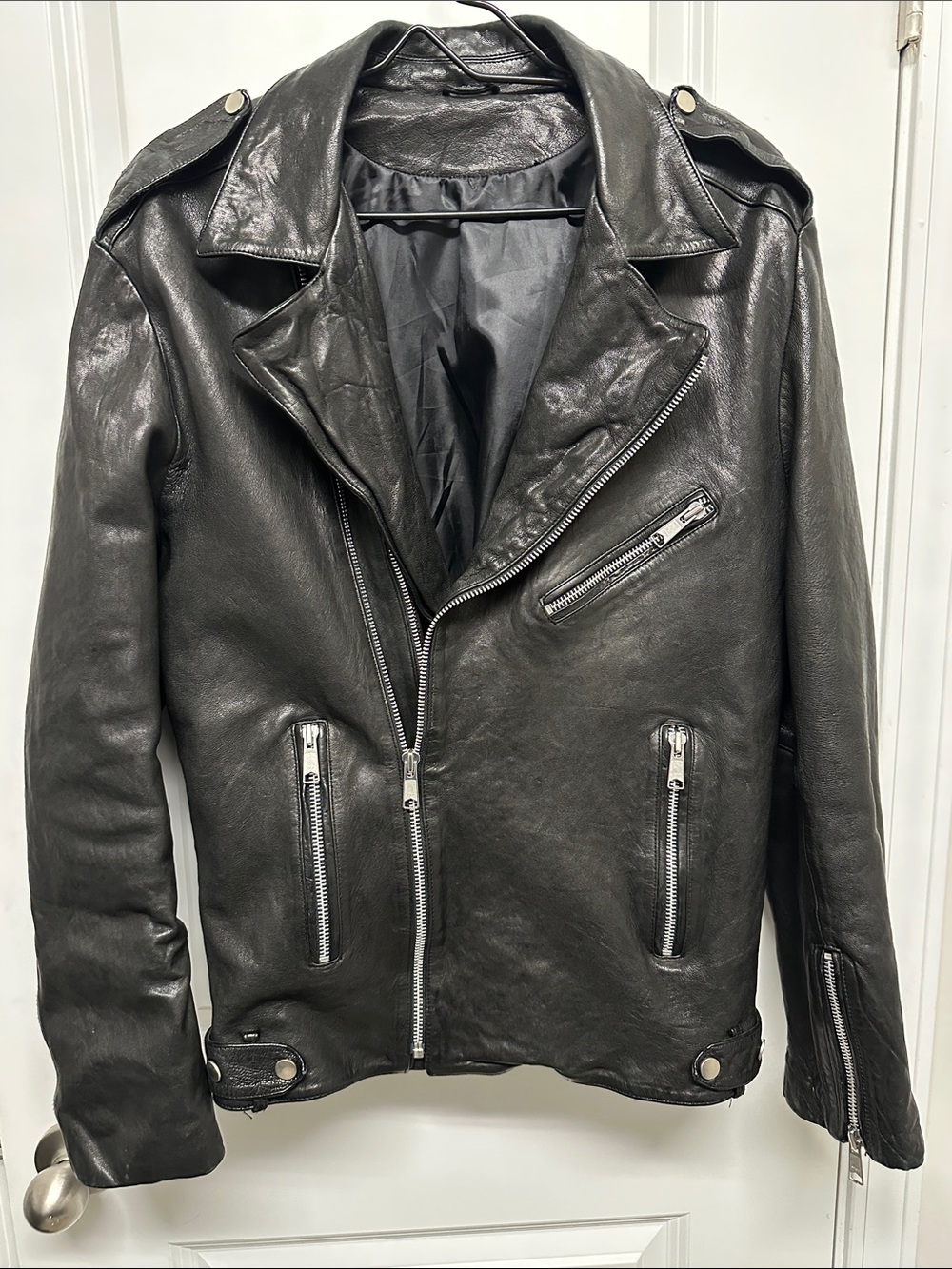 Classic Black Leather Biker Jacket - Men